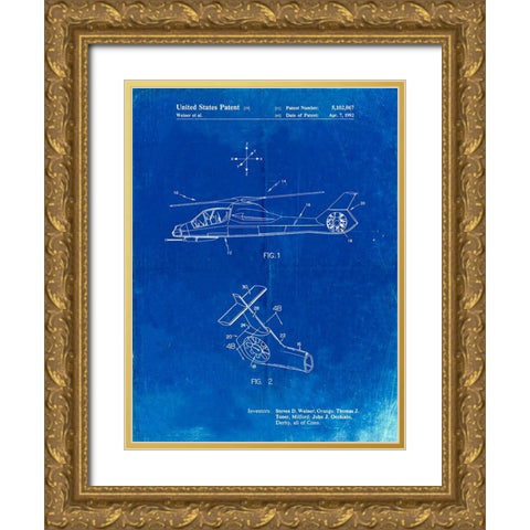 PP302-Faded Blueprint Helicopter Tail Rotor Patent Poster Gold Ornate Wood Framed Art Print with Double Matting by Borders, Cole