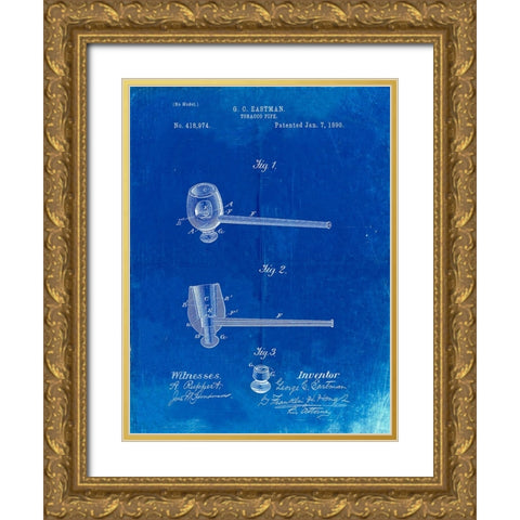 PP307-Faded Blueprint Smoking Pipe 1890 Patent Poster Gold Ornate Wood Framed Art Print with Double Matting by Borders, Cole