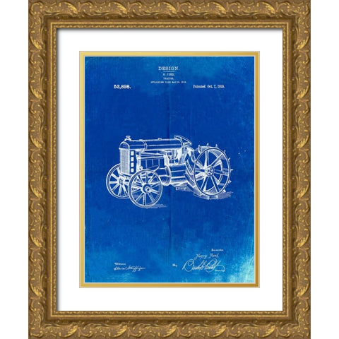PP310-Faded Blueprint Fordson Tractor Patent Poster Gold Ornate Wood Framed Art Print with Double Matting by Borders, Cole