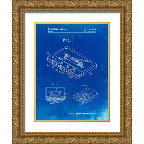 PP319-Faded Blueprint Cassette Tape Patent Poster Gold Ornate Wood Framed Art Print with Double Matting by Borders, Cole