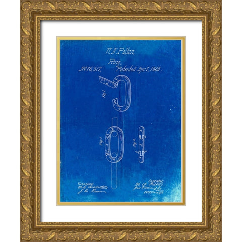 PP402-Faded Blueprint Carabiner Ring 1868 Patent Poster Gold Ornate Wood Framed Art Print with Double Matting by Borders, Cole