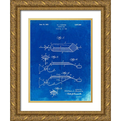 PP420-Faded Blueprint Spoon Fishing Lure Poster Gold Ornate Wood Framed Art Print with Double Matting by Borders, Cole