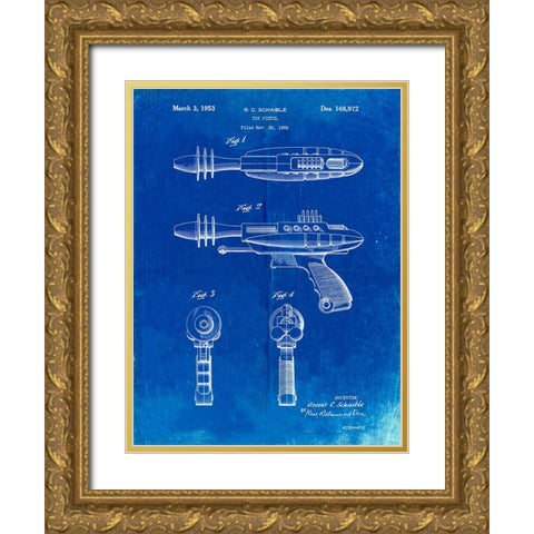 PP498-Faded Blueprint Toy Laser Gun Patent Print Gold Ornate Wood Framed Art Print with Double Matting by Borders, Cole