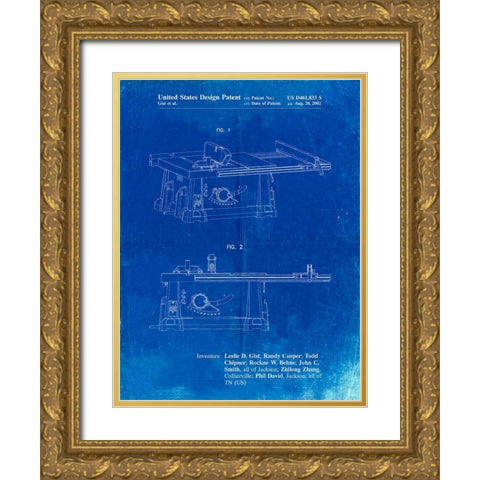 PP999-Faded Blueprint Porter Cable Table Saw Patent Poster Gold Ornate Wood Framed Art Print with Double Matting by Borders, Cole