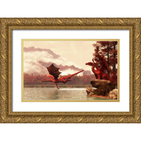Autumn Dragons Gold Ornate Wood Framed Art Print with Double Matting by Eskridge, Daniel