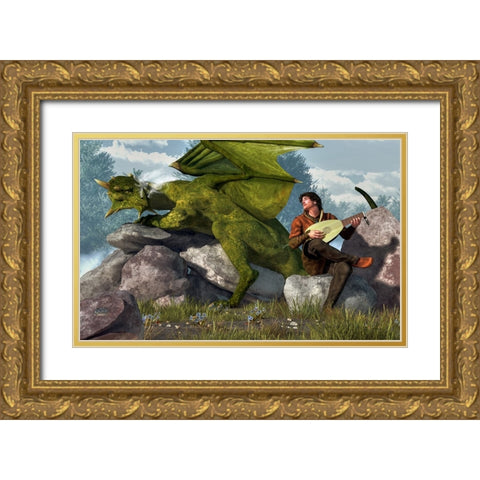 Bard And Dragon Gold Ornate Wood Framed Art Print with Double Matting by Eskridge, Daniel