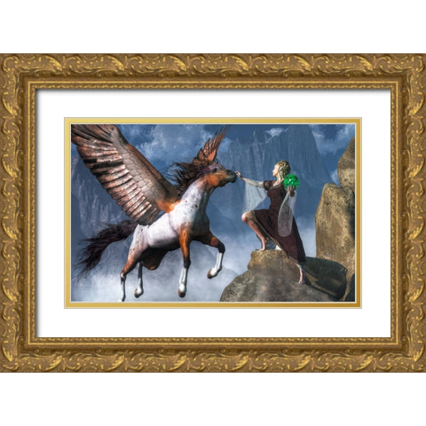 Elf Summoning A Pegasus Gold Ornate Wood Framed Art Print with Double Matting by Eskridge, Daniel