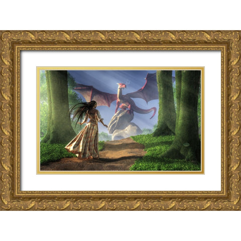 Facing The Red Dragon Gold Ornate Wood Framed Art Print with Double Matting by Eskridge, Daniel