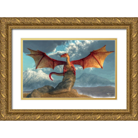 Fire Dragon Gold Ornate Wood Framed Art Print with Double Matting by Eskridge, Daniel