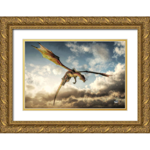 Flying Dragon Death From Above Gold Ornate Wood Framed Art Print with Double Matting by Eskridge, Daniel