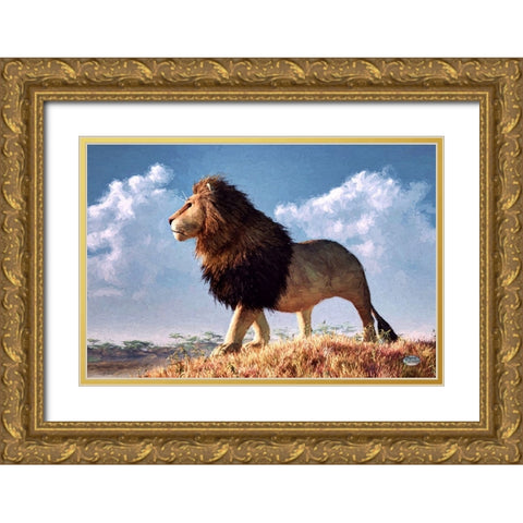 Impressionist Lion Gold Ornate Wood Framed Art Print with Double Matting by Eskridge, Daniel