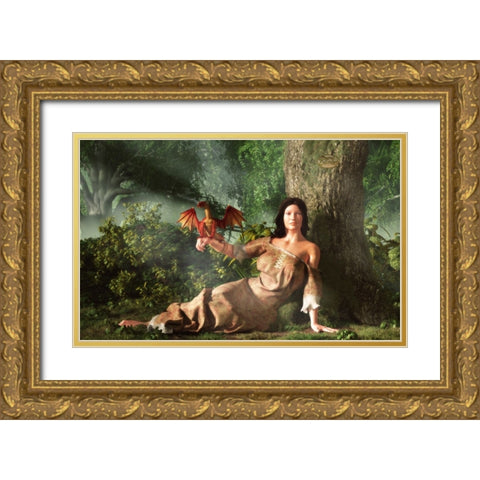 My Little Dragon Gold Ornate Wood Framed Art Print with Double Matting by Eskridge, Daniel