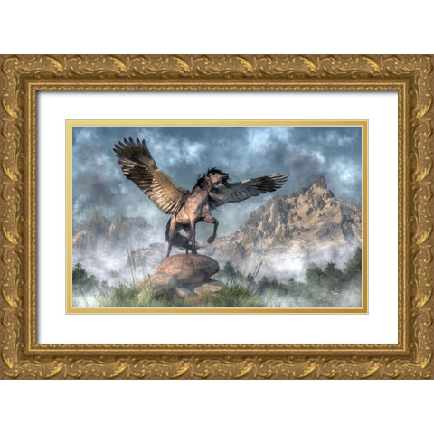 Pegasus Gold Ornate Wood Framed Art Print with Double Matting by Eskridge, Daniel