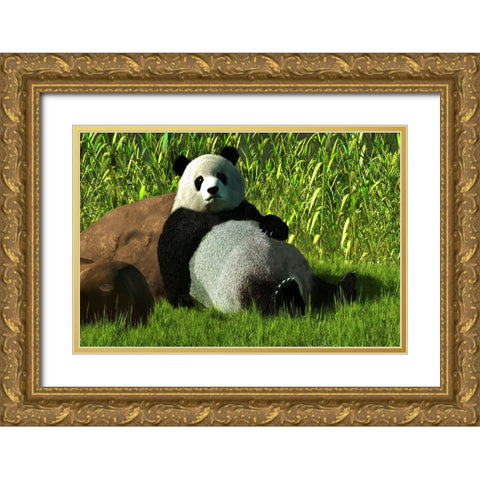 Reclining Panda Gold Ornate Wood Framed Art Print with Double Matting by Eskridge, Daniel
