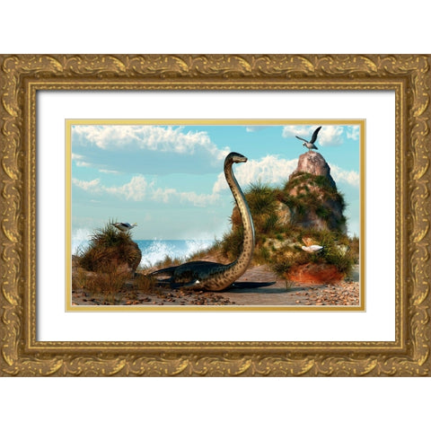 Sea Monster On The Beach Gold Ornate Wood Framed Art Print with Double Matting by Eskridge, Daniel