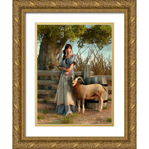 The Farmers Daughter Gold Ornate Wood Framed Art Print with Double Matting by Eskridge, Daniel
