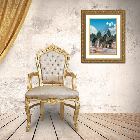 Three Wolves Gold Ornate Wood Framed Art Print with Double Matting by Eskridge, Daniel