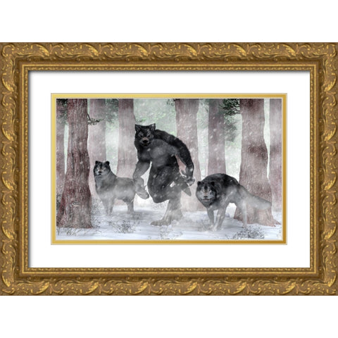 Werewolf And Wolves Gold Ornate Wood Framed Art Print with Double Matting by Eskridge, Daniel