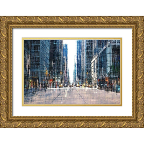 Street Scene NYC Gold Ornate Wood Framed Art Print with Double Matting by Manlove, David