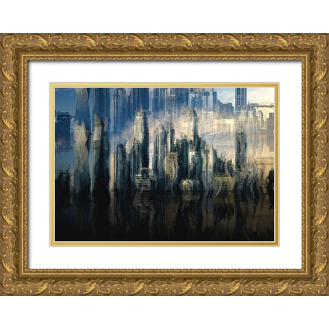 City in the Sky Gold Ornate Wood Framed Art Print with Double Matting by Manlove, David