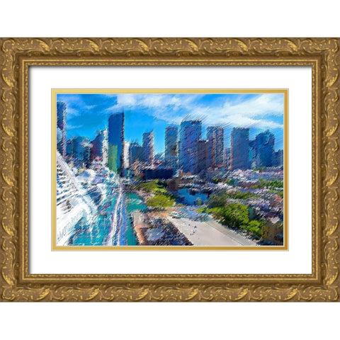 Pleasure City Gold Ornate Wood Framed Art Print with Double Matting by Manlove, David