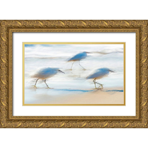 Pipers on a beach A Gold Ornate Wood Framed Art Print with Double Matting by Manlove, David