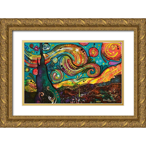 Starry Night Gold Ornate Wood Framed Art Print with Double Matting by Dean Russo Collection