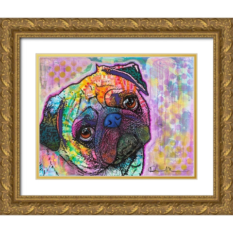 Pug Love Gold Ornate Wood Framed Art Print with Double Matting by Dean Russo Collection