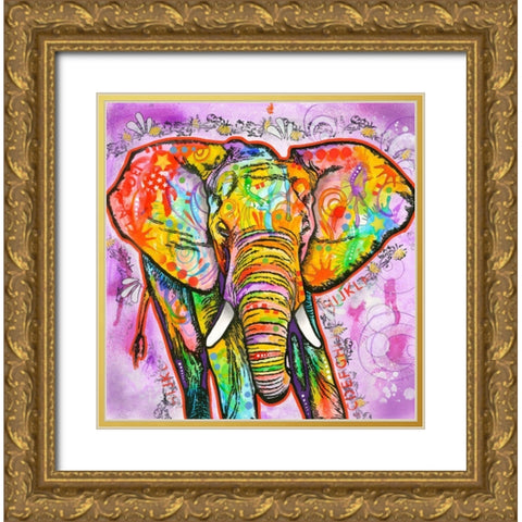 Elephant Gold Ornate Wood Framed Art Print with Double Matting by Dean Russo Collection