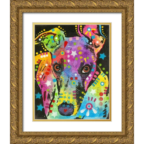 Curious Greyhound Gold Ornate Wood Framed Art Print with Double Matting by Dean Russo Collection