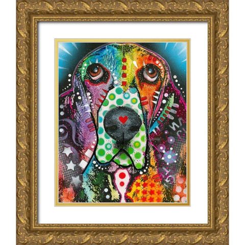 Basset Hound Original Gold Ornate Wood Framed Art Print with Double Matting by Dean Russo Collection