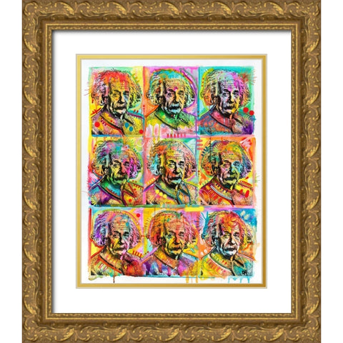 Einstein - 9 Patch Gold Ornate Wood Framed Art Print with Double Matting by Dean Russo Collection