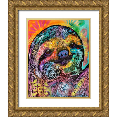 Sloth Smile Gold Ornate Wood Framed Art Print with Double Matting by Dean Russo Collection