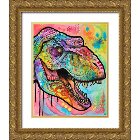 T Rex 1 Gold Ornate Wood Framed Art Print with Double Matting by Dean Russo Collection