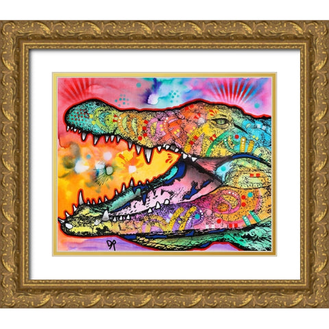Alligator Gold Ornate Wood Framed Art Print with Double Matting by Dean Russo Collection