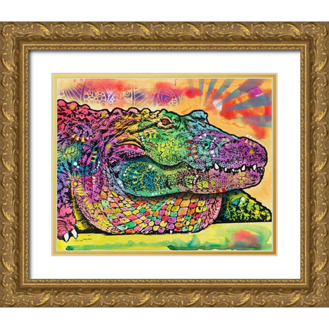 In a While Crocodile Gold Ornate Wood Framed Art Print with Double Matting by Dean Russo Collection