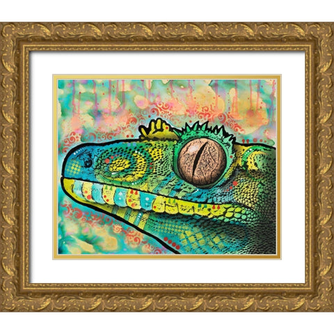 Gecko Gold Ornate Wood Framed Art Print with Double Matting by Dean Russo Collection