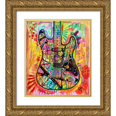 Guitar Gold Ornate Wood Framed Art Print with Double Matting by Dean Russo Collection