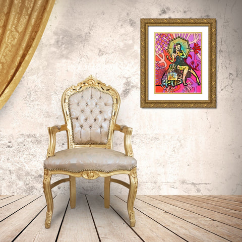 Pinup for Pitbulls Gold Ornate Wood Framed Art Print with Double Matting by Dean Russo Collection