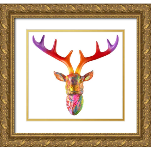 Deer Bust Gold Ornate Wood Framed Art Print with Double Matting by Dean Russo Collection