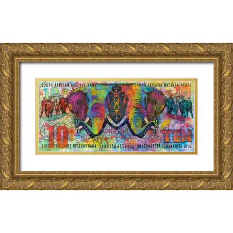 Elephants Gold Ornate Wood Framed Art Print with Double Matting by Dean Russo Collection
