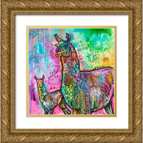 Psychedelic Llama Gold Ornate Wood Framed Art Print with Double Matting by Dean Russo Collection