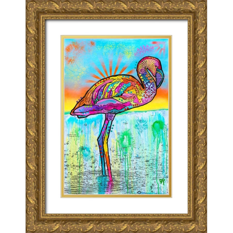 Pink Flamingo Gold Ornate Wood Framed Art Print with Double Matting by Dean Russo Collection