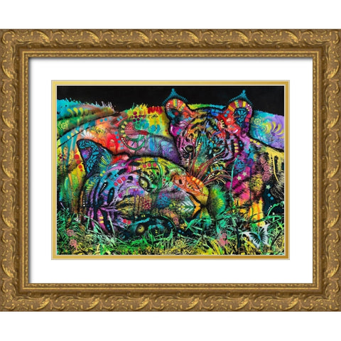 Mama Tiger and Cub Gold Ornate Wood Framed Art Print with Double Matting by Dean Russo Collection