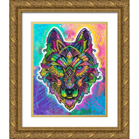 Wolf Shaman Gold Ornate Wood Framed Art Print with Double Matting by Dean Russo Collection