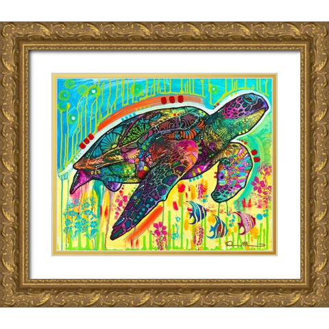 Sea Turtle Gold Ornate Wood Framed Art Print with Double Matting by Dean Russo Collection