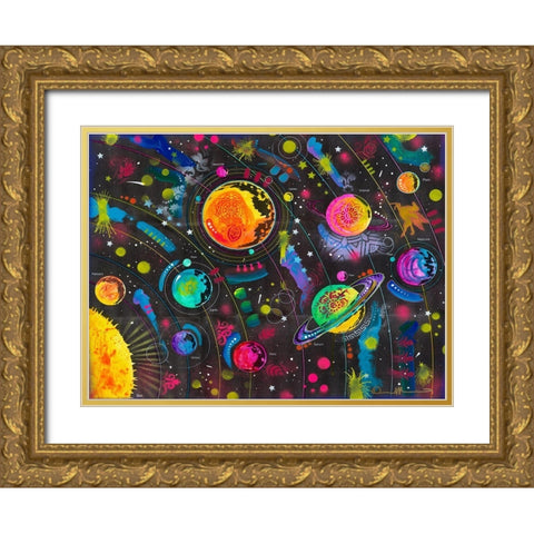 Solar System Gold Ornate Wood Framed Art Print with Double Matting by Dean Russo Collection