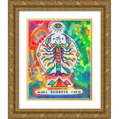Scorpio Gold Ornate Wood Framed Art Print with Double Matting by Dean Russo Collection