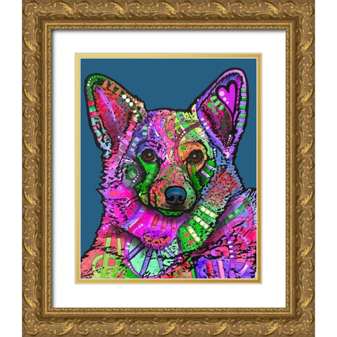 Indelible Corgi Gold Ornate Wood Framed Art Print with Double Matting by Dean Russo Collection