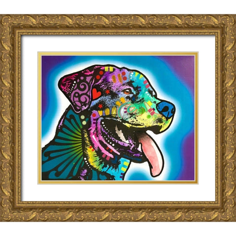 Spoiled Rottie Gold Ornate Wood Framed Art Print with Double Matting by Dean Russo Collection